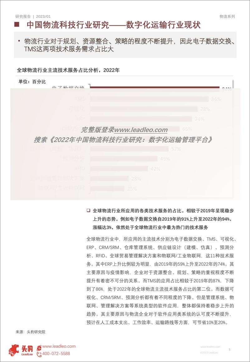 《20230420-交通运输-2022年中国物流科技行业研究：数字化运输管理平台-头豹研究院》 - 第5页预览图