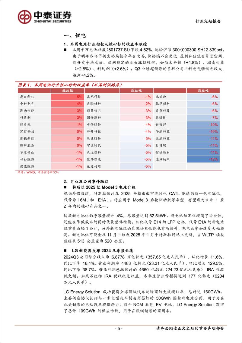 《电力设备行业：特斯拉Model＋3电池升级，东缆再中帆石一次回500kV海缆-241103-中泰证券-19页》 - 第5页预览图