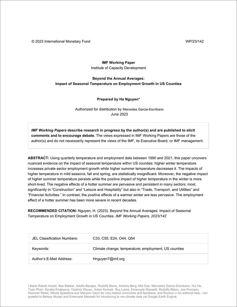 《IMF-超越年平均值：季节性气温对美国各县就业增长的影响（英）-2023.6-34页》 - 第3页预览图