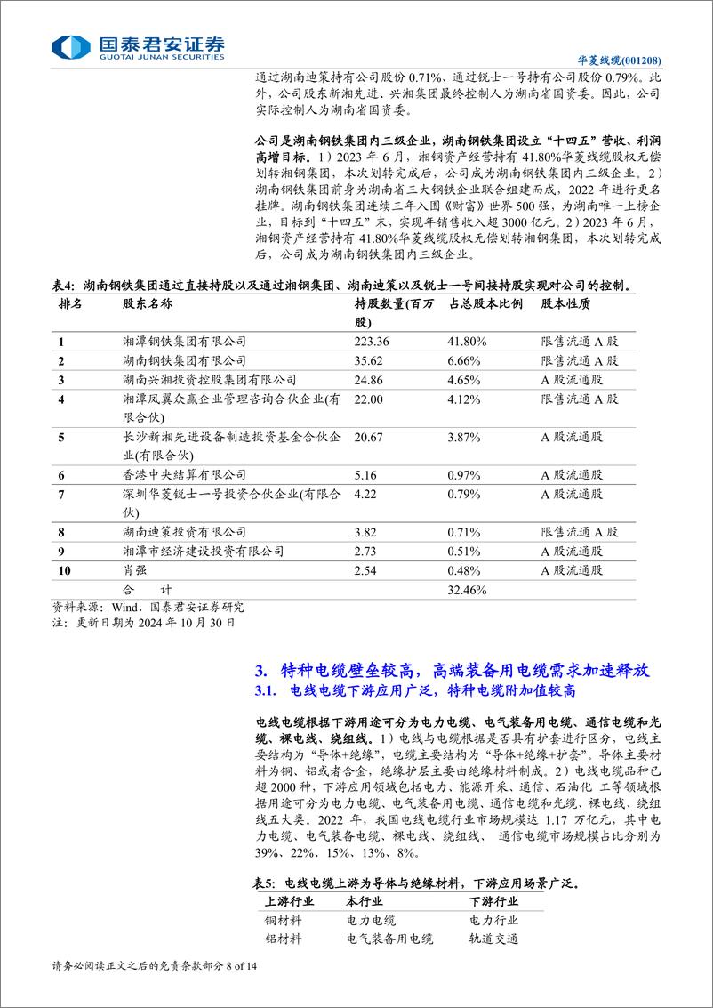 《华菱线缆(001208)产能持续放量的特种电缆龙头-250106-国泰君安-14页》 - 第8页预览图