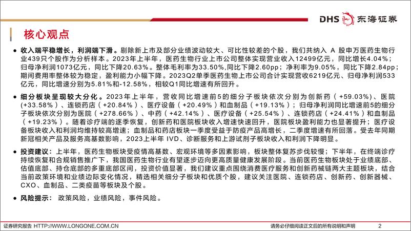 《医药生物行业上市公司2023年中报综述：分化中成长，徘徊中复苏-20230908-东海证券-55页》 - 第3页预览图