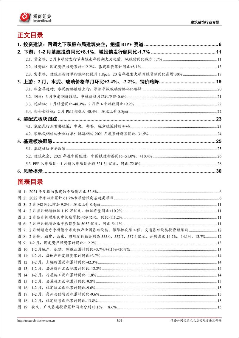 《建筑装饰行业专题报告：稳增长迎开门红、回调之下积极布局建筑央企，BIPV落地年看好赛道β-20220316-浙商证券-31页》 - 第4页预览图