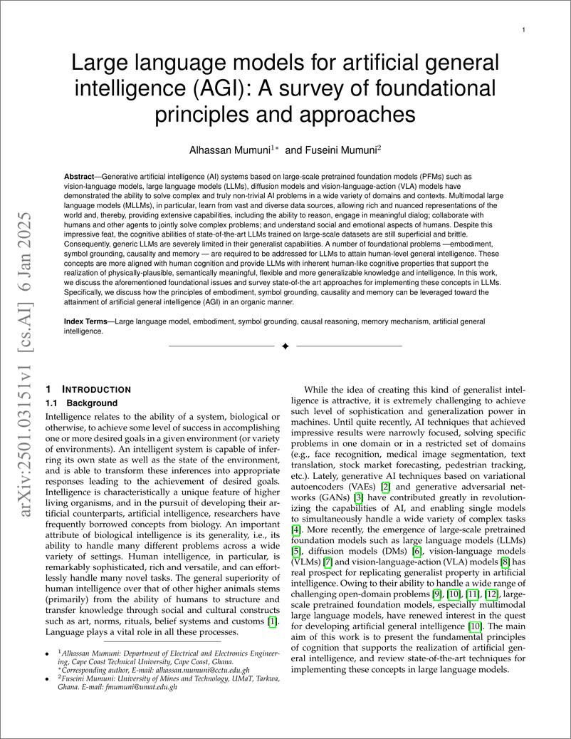 《通用人工智能＋(AGI)＋的大型语言模型：基础原理和方法的综述（40页）》 - 第1页预览图