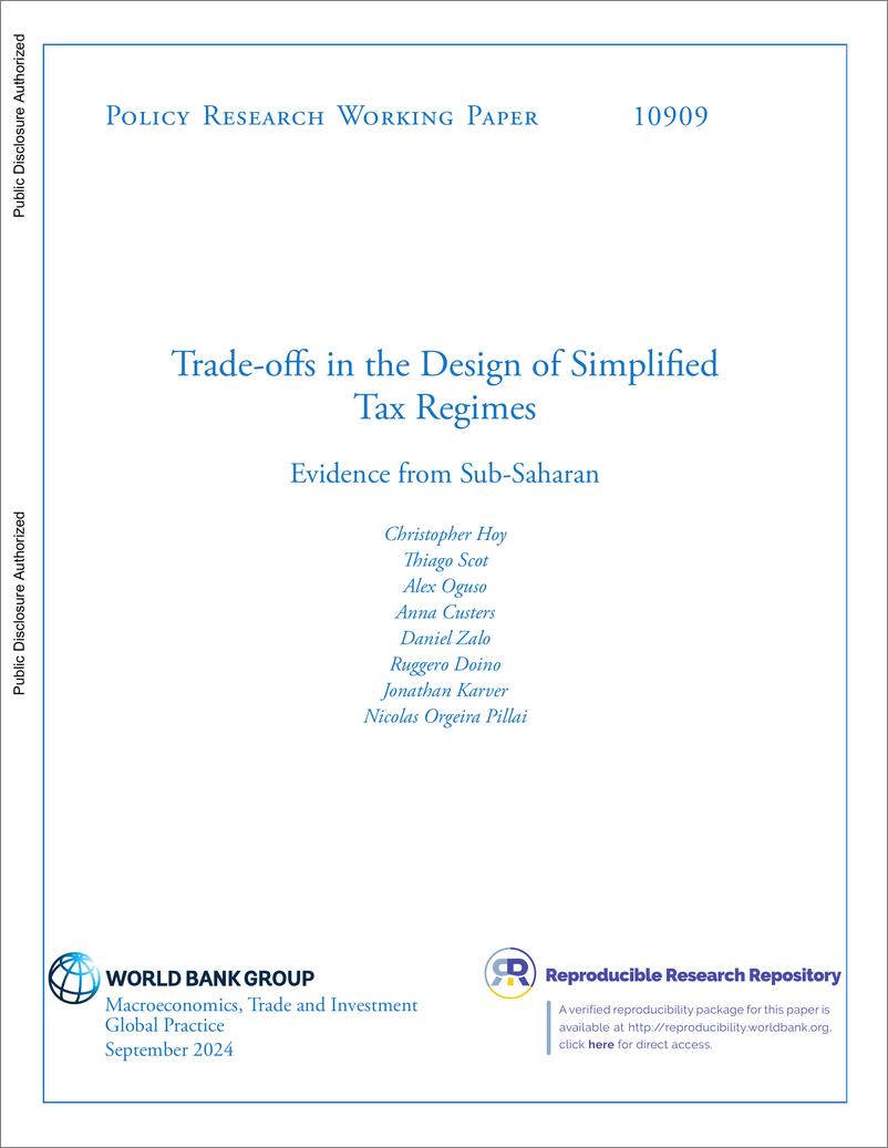 《世界银行-简化税制设计中的权衡：来自撒哈拉以南非洲的证据（英）-2024.9-54页》 - 第1页预览图