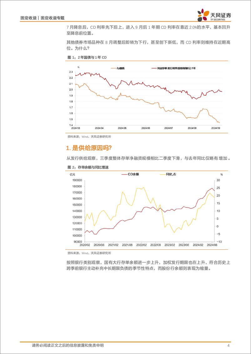 《固定收益货币流动性专题：存单利率下行阻力是什么？-240909-天风证券-13页》 - 第4页预览图