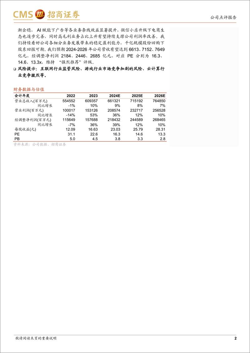 《腾讯控股(0700.HK)国内游戏业务表现亮眼，AI持续赋能广告等业务提效-241114-招商证券-13页》 - 第2页预览图