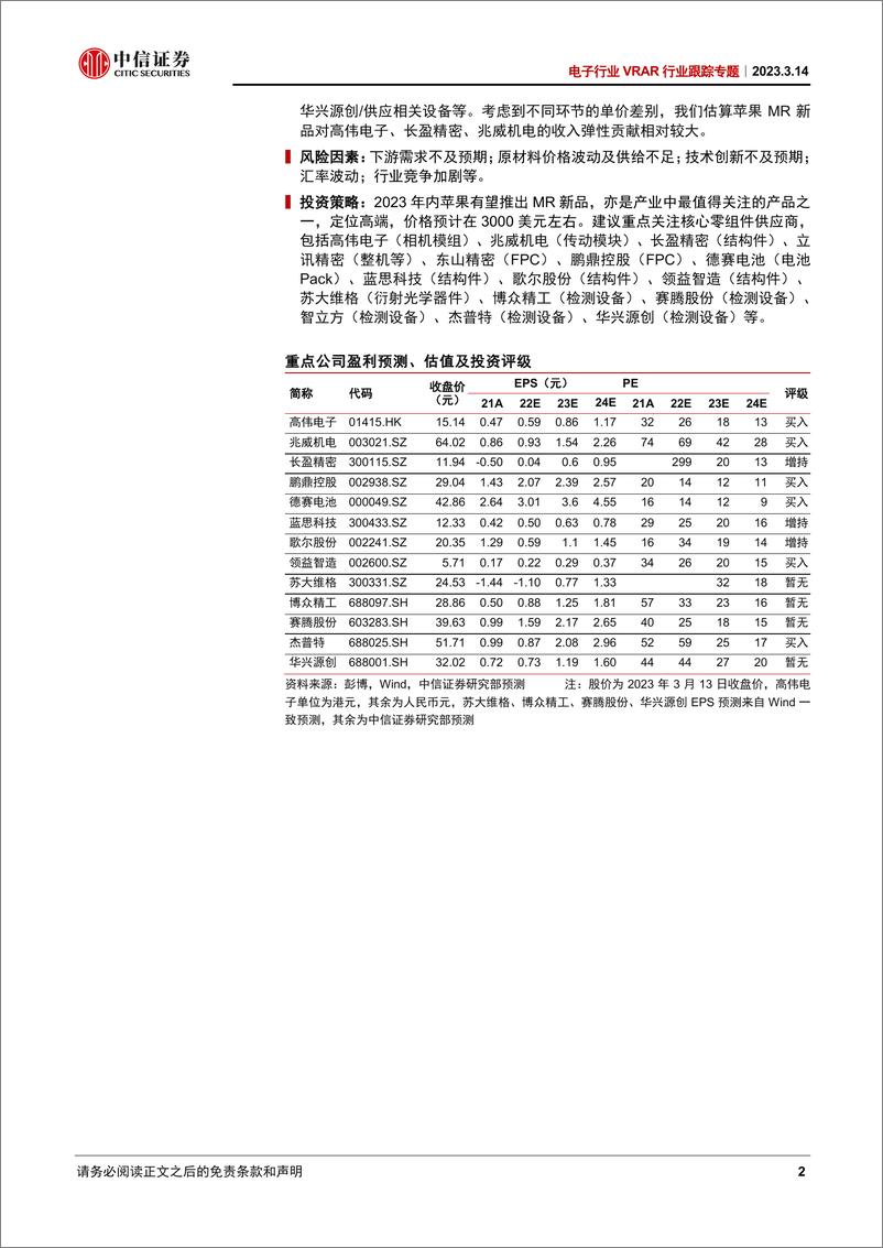 《电子行业VRAR跟踪专题：苹果或年内发布MR产品，关注核心零组件供应商-20230314-中信证券-22页》 - 第3页预览图