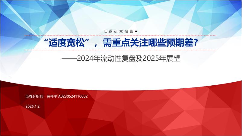 《2024年流动性复盘及2025年展望：“适度宽松”，需重点关注哪些预期差？-申万宏源-250102-45页》 - 第1页预览图