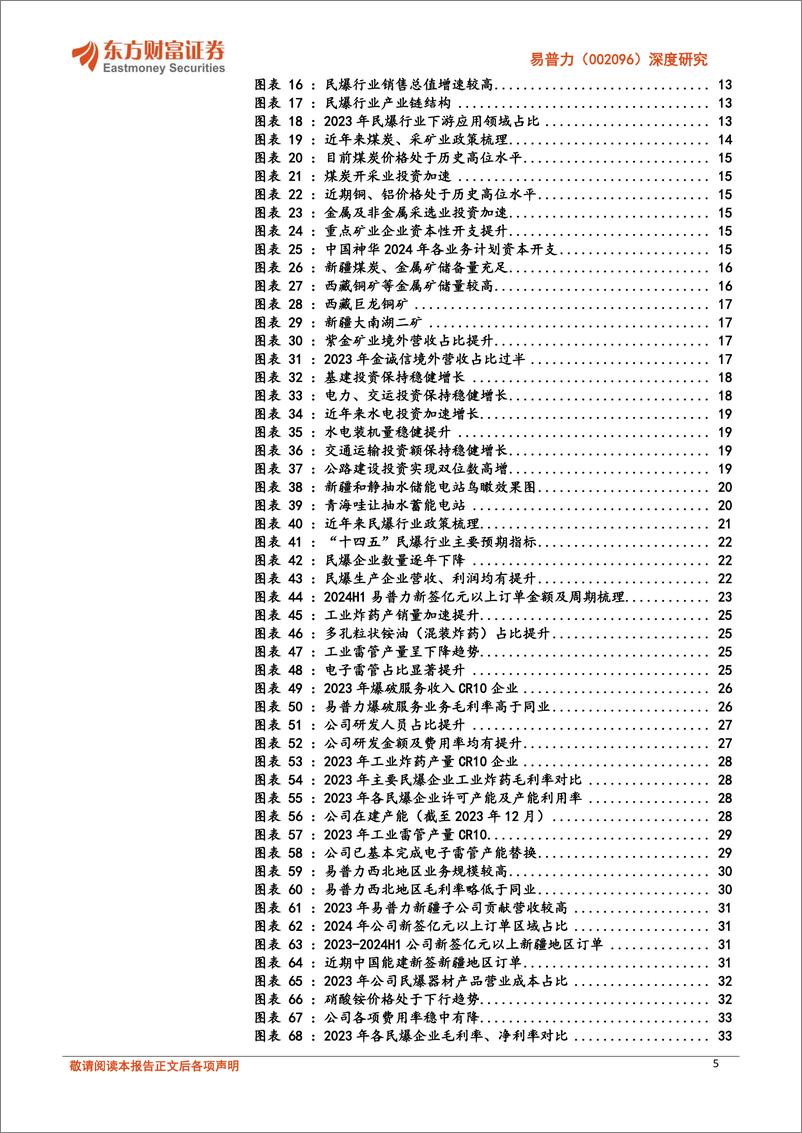 《易普力(002096)深度研究：全国民爆龙头，受益西部大开发和矿山水电水运等景气方向-240906-东方财富证券-41页》 - 第5页预览图