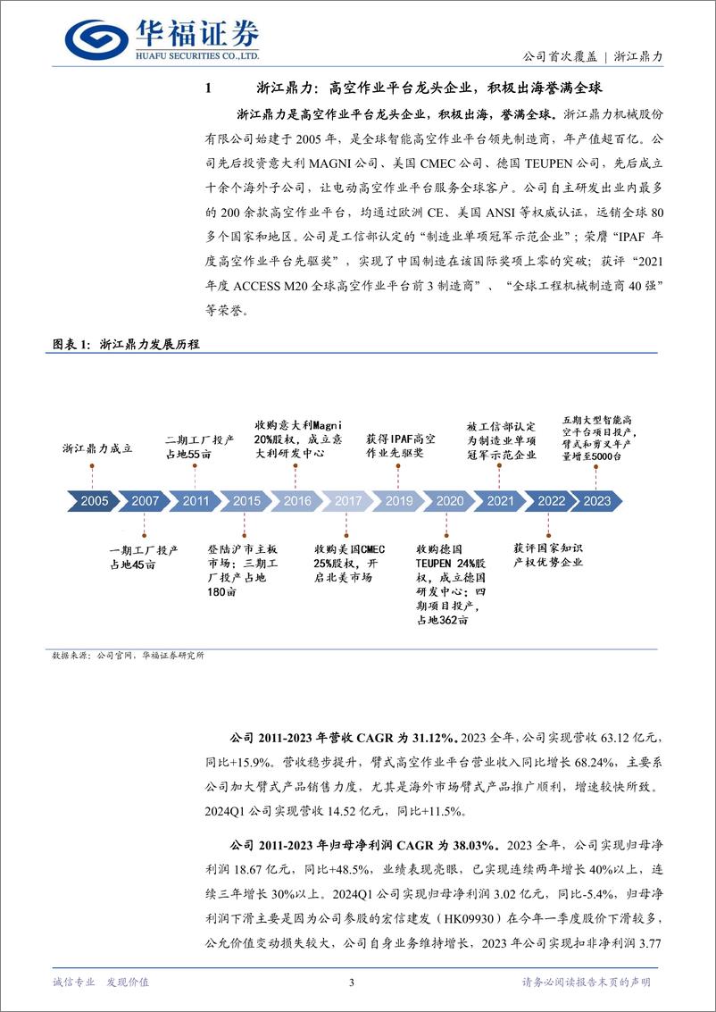 《浙江鼎力(603338)高空作业平台龙头企业，积极出海誉满全球-240719-华福证券-11页》 - 第3页预览图