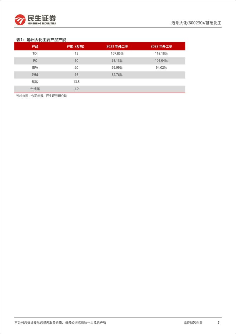 《沧州大化(600230)首次覆盖报告：旧貌换新颜，TDI和PC两大核心产品再突破-240807-民生证券-26页》 - 第5页预览图