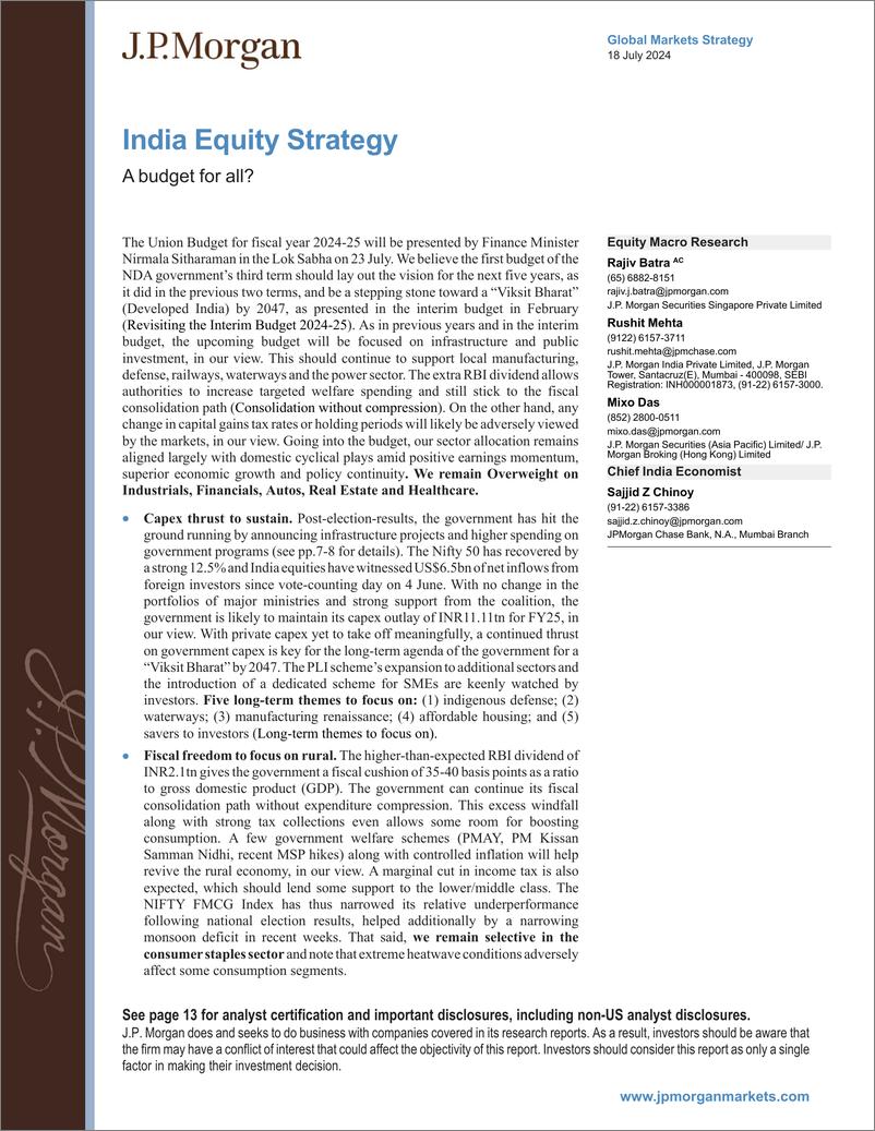 《JPMorgan-India Equity Strategy A budget for all-109288310》 - 第1页预览图