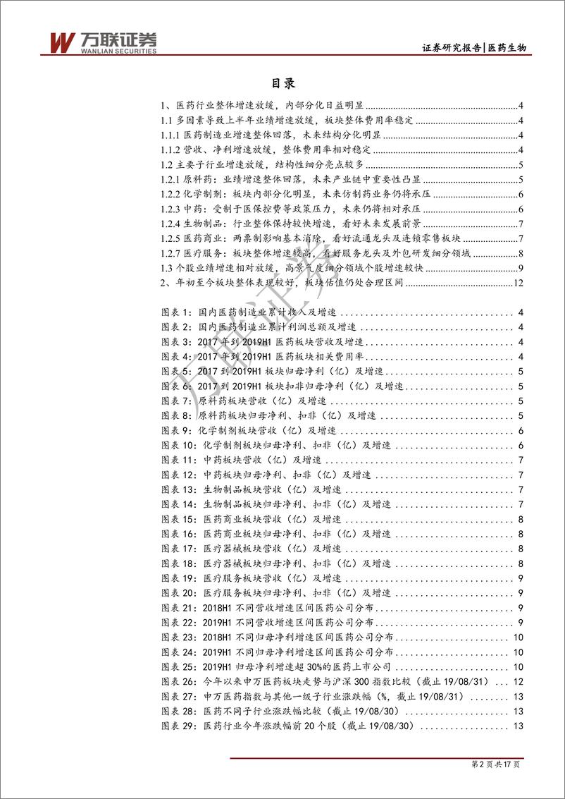 《医药生物行业2019年半年报综述：行业整体增速放缓，结构性机会明显-20190926-万联证券-17页》 - 第3页预览图