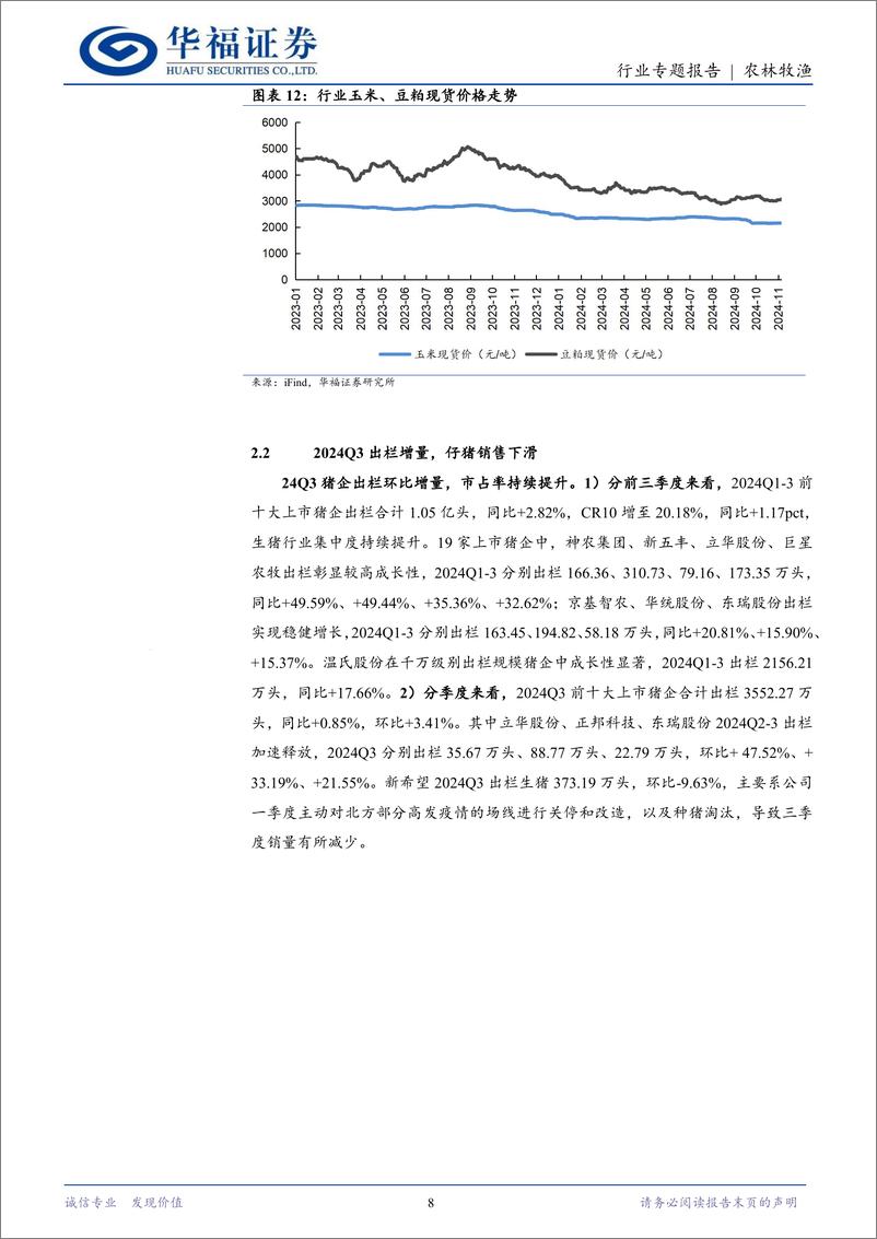 《生猪养殖行业季报总结：业绩高增，看好养殖盈利持续性-241116-华福证券-14页》 - 第8页预览图