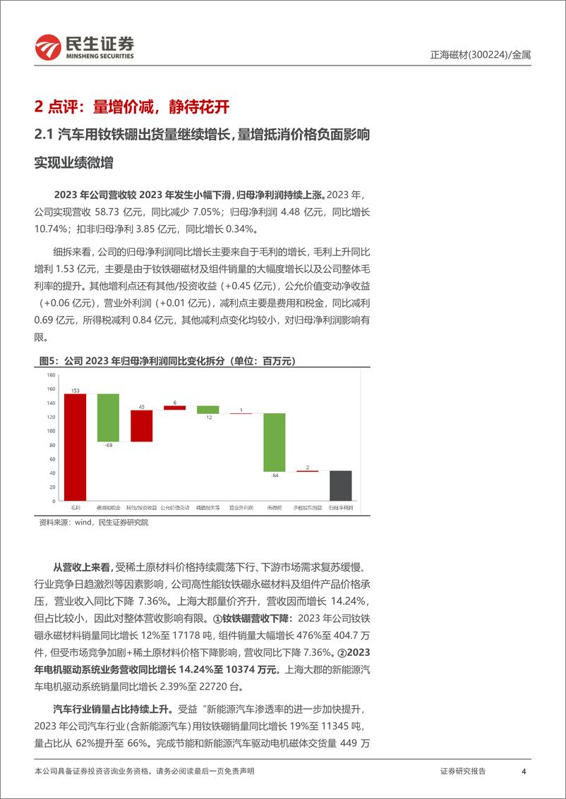 《正海磁材-300224.SZ-2023年年报点评：电车磁材销量继续提升，盈利持续增长-20240330-民生证券-13页》 - 第4页预览图