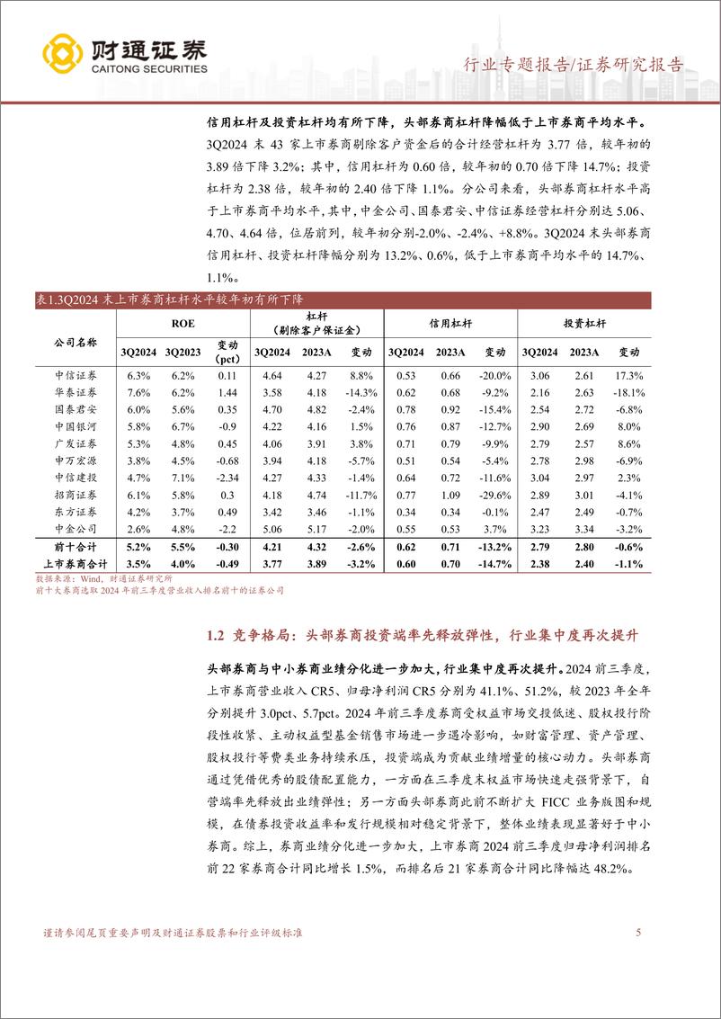 《证券行业2024年三季报综述：投资端率先兑现，驱动券商业绩回归增长区间-241105-财通证券-20页》 - 第5页预览图