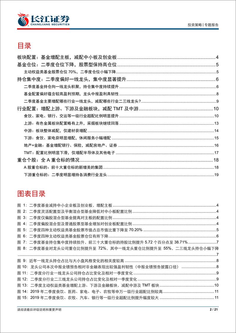 《基金配置分析系列报告：基金二季报重仓持股分析~抱团消费及金融，龙头持仓集中度持续提升-20190721-长江证券-21页》 - 第3页预览图