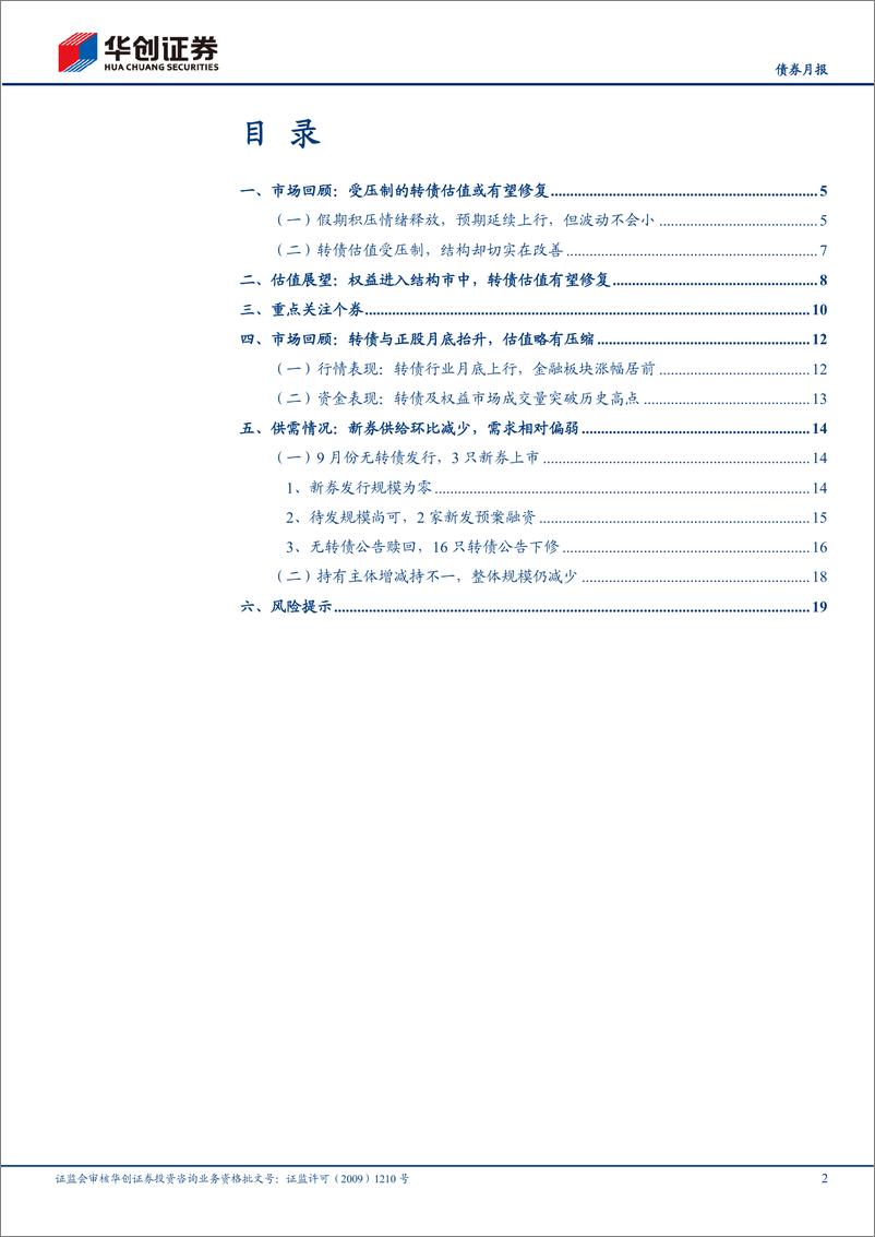 《【债券月报】10月可转债月报：受压制的转债估值或有望修复-241010-华创证券-22页》 - 第2页预览图