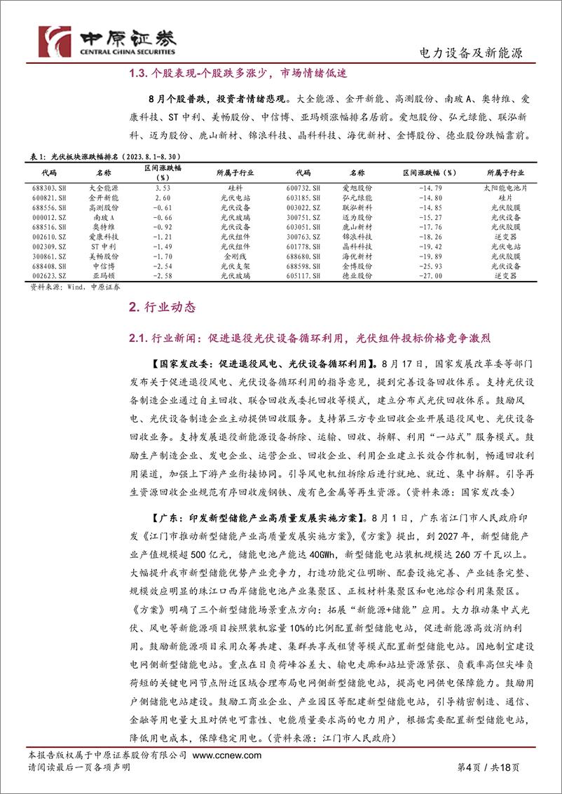 《光伏行业月报：上游价格触底回升，国内光伏装机需求旺盛-20230831-中原证券-18页》 - 第5页预览图