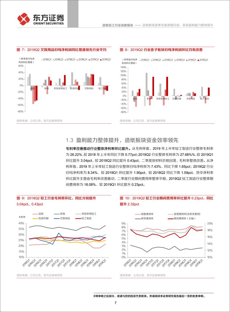 《轻工造纸行业2019年中报总结：造纸板块逐季改善逻辑兑现，家具盈利能力整体提升-20190910-东方证券-24页》 - 第7页预览图