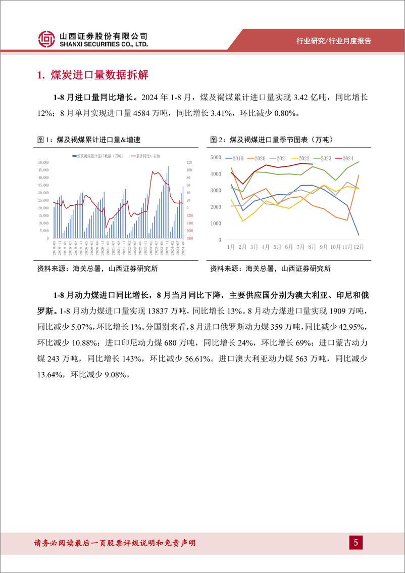 《煤炭行业进口数据拆解：8月进口量价环比下降，分煤种表现结构性分化-241008-山西证券-13页》 - 第5页预览图