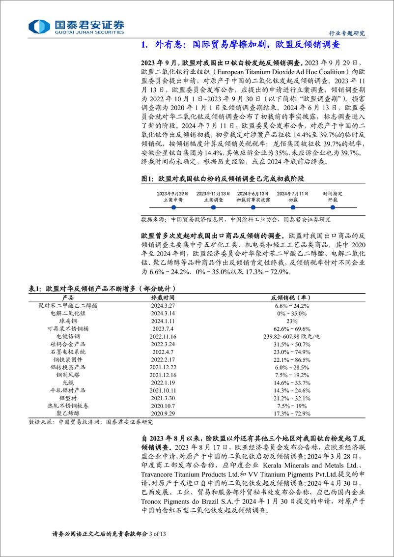 《钛白粉行业专题报告：欧盟加征高额关税，不改我国强势地位-240714-国泰君安-13页》 - 第3页预览图