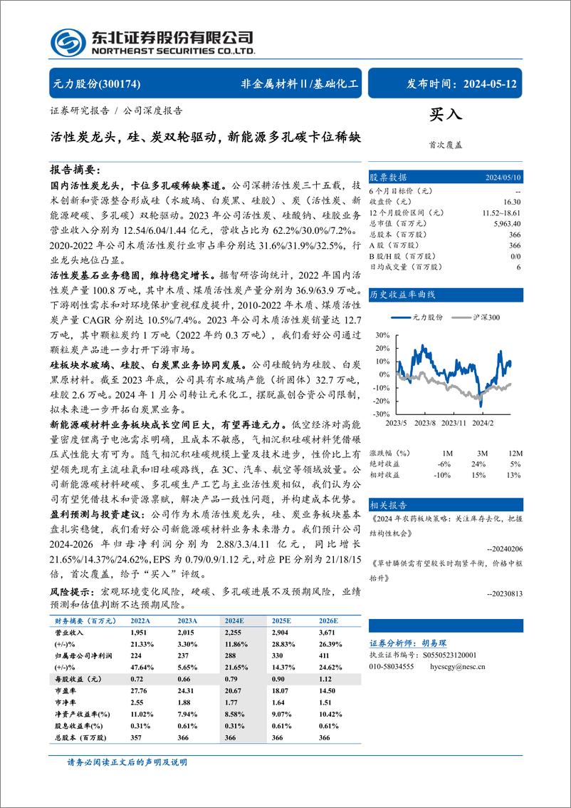 《元力股份(300174)活性炭龙头，硅、炭双轮驱动，新能源多孔碳卡位稀缺-240512-东北证券-32页》 - 第1页预览图