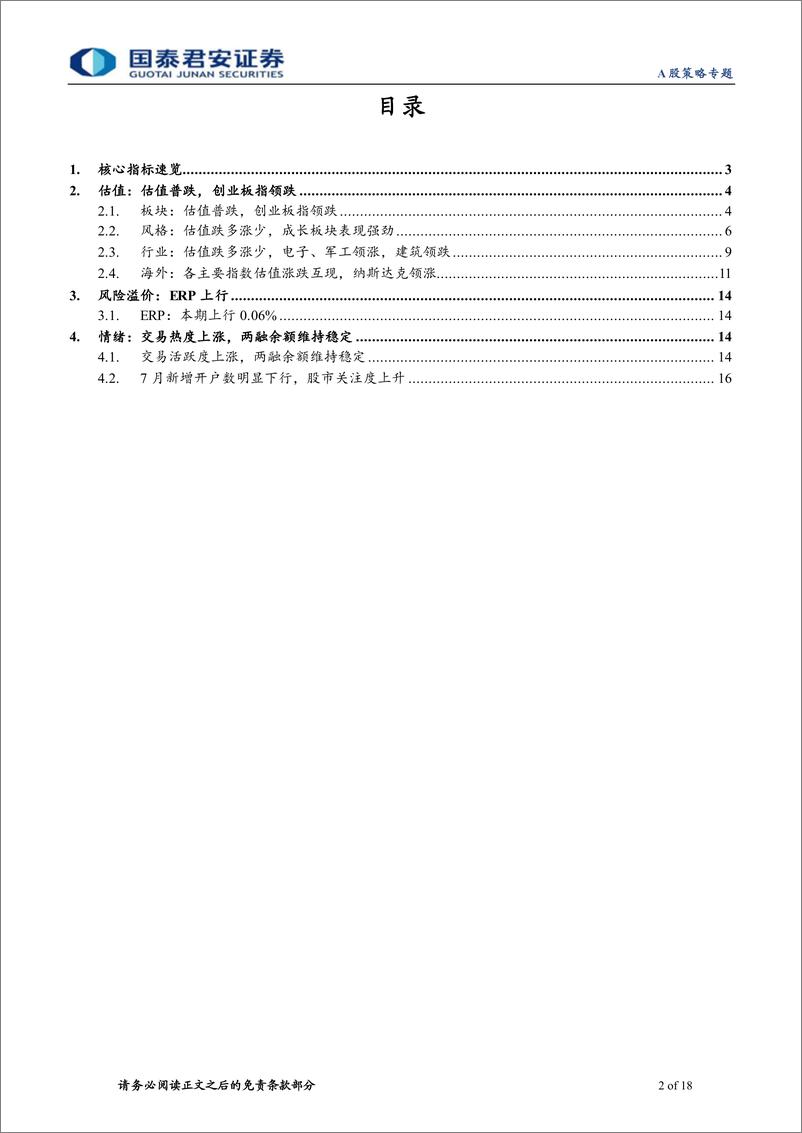 《情绪与估值8月第2期：估值底部徘徊，成长继续领先-20220808-国泰君安-18页》 - 第3页预览图