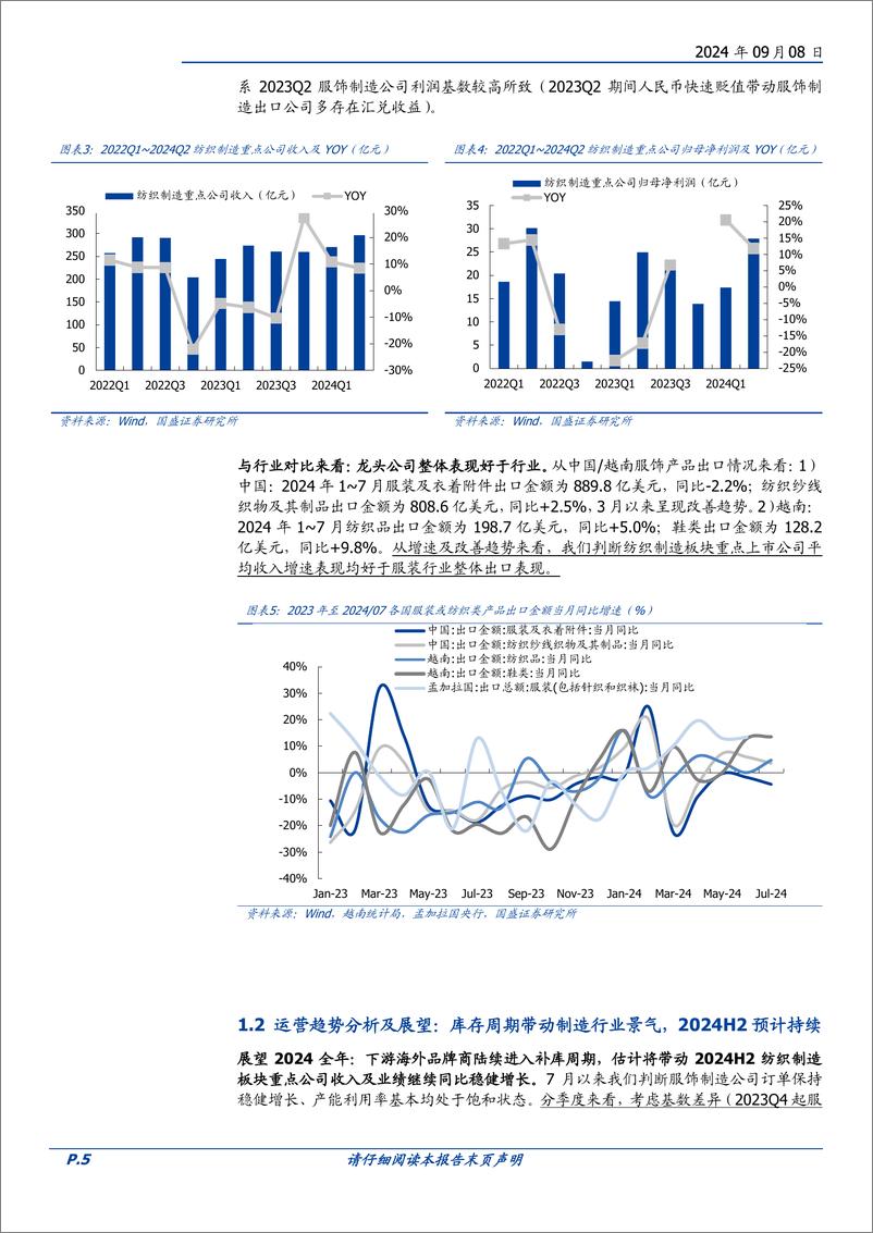 《纺织服饰行业2024H1总结：制造公司延续良好增长，品牌板块中运动表现领先-240908-国盛证券-26页》 - 第5页预览图