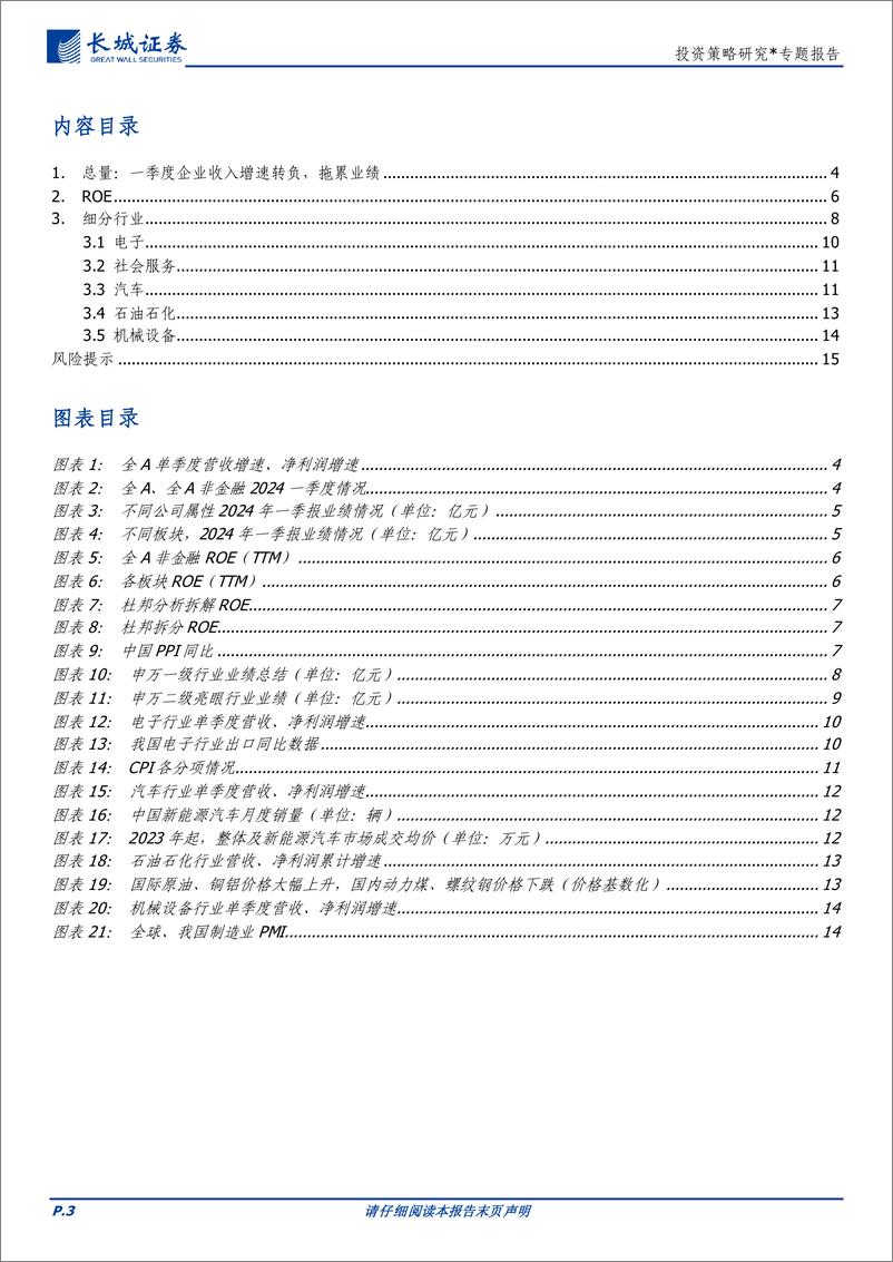 《投资策略研究-一季报业绩：关注收入增长可持续的方向，电子、社服、汽车-240506-长城证券-16页》 - 第3页预览图