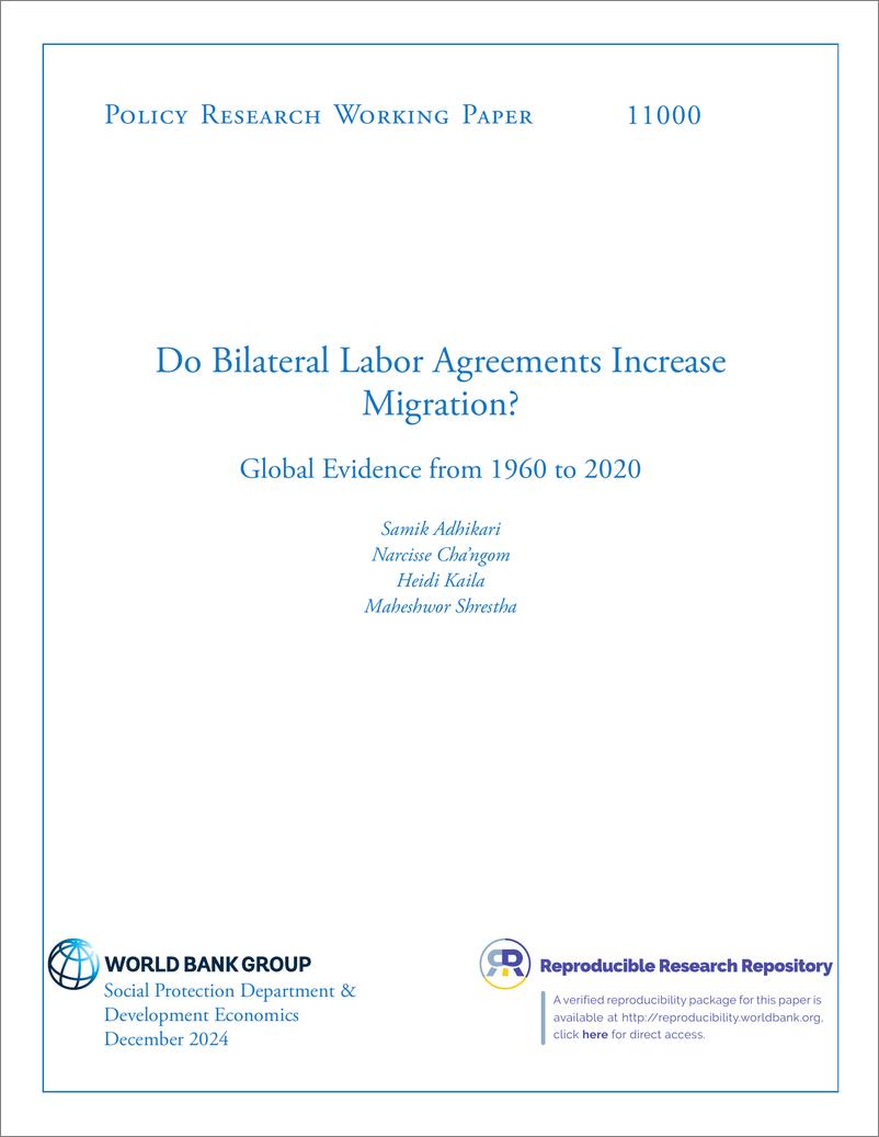 《世界银行-双边劳工协议会增加移民吗？1960年至2020年的全球证据（英）-2024.12-49页》 - 第1页预览图