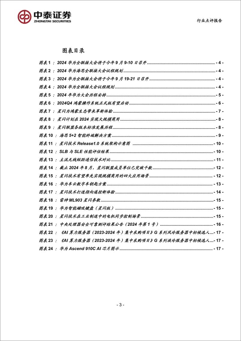 《计算机行业-中泰科技：华为及海思全联接大会在即，关注鸿蒙%2b星闪%2b算力投资机会-240825-中泰证券-21页》 - 第3页预览图