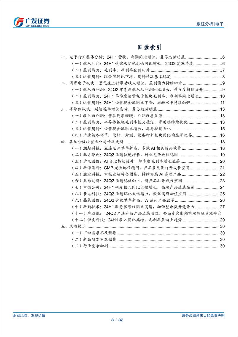 《电子行业2024年中报总结：24H1营收、利润同比增长，复苏态势明显-240910-广发证券-32页》 - 第3页预览图