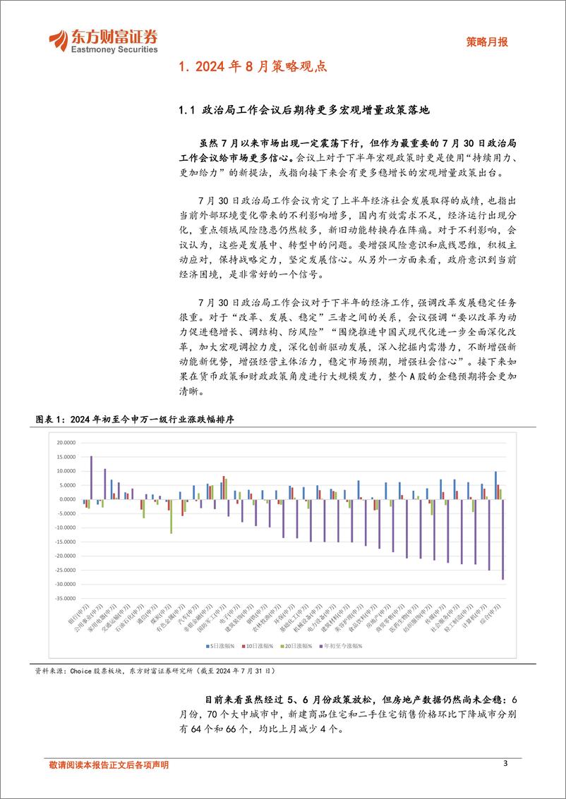 《策略月报：政治局工作会议后期待更多宏观增量政策落地-240731-东方财富证券-14页》 - 第3页预览图