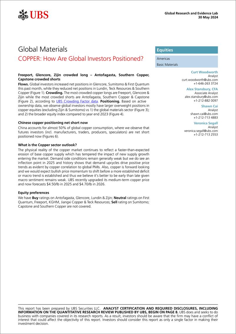 《UBS Equities-Global Materials _COPPER How Are Global Investors Positione..》 - 第1页预览图