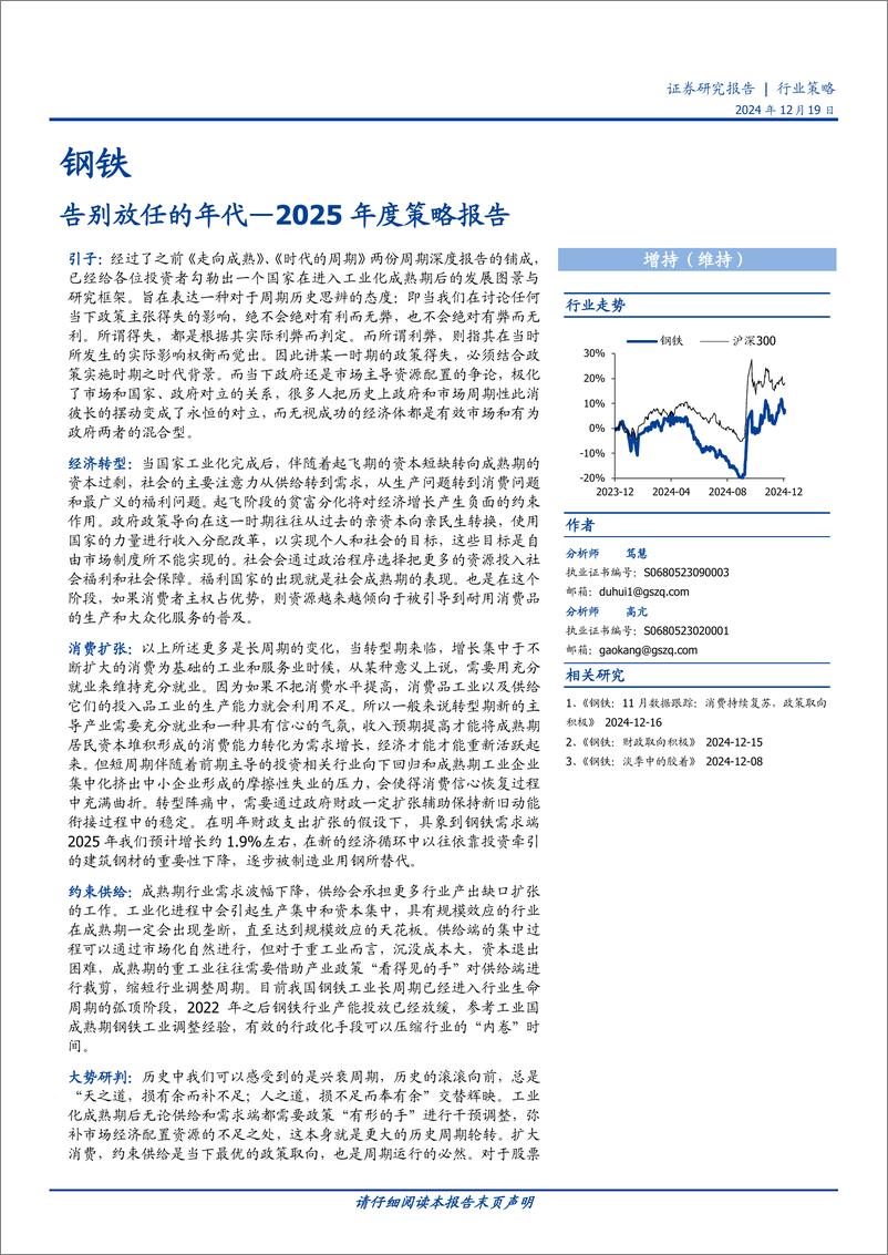 《钢铁行业2025年度策略报告：告别放任的年代-国盛证券-241219-46页》 - 第1页预览图