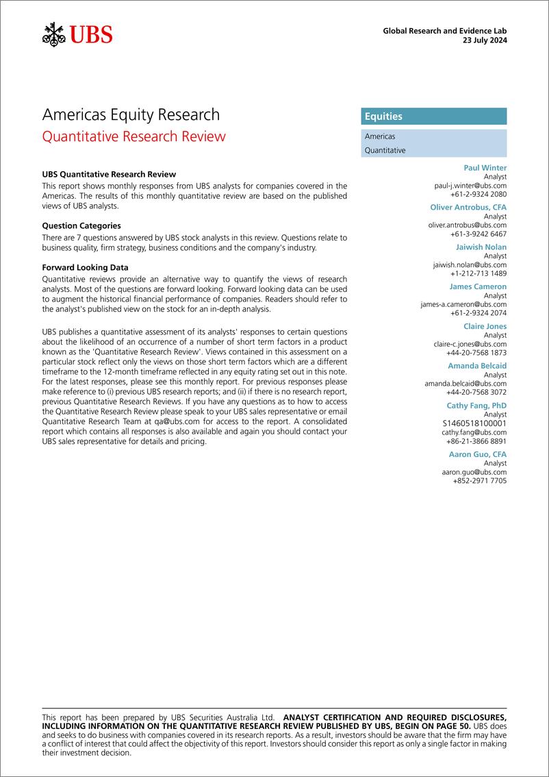 《UBS Equities-Americas Equity Research _Quantitative Research Review_ Wint...-109370851》 - 第1页预览图