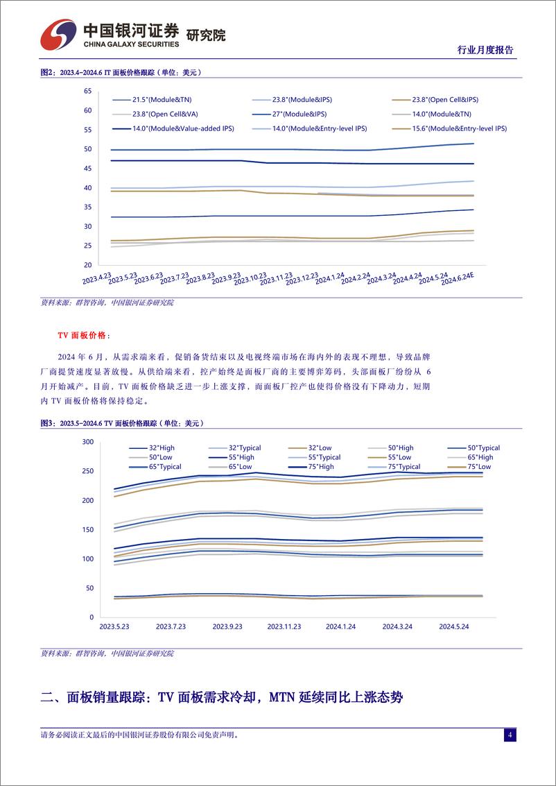 《光学光电子行业月度报告：IT面板价格涨幅收窄，TV面板需求冷却-240624-银河证券-10页》 - 第4页预览图