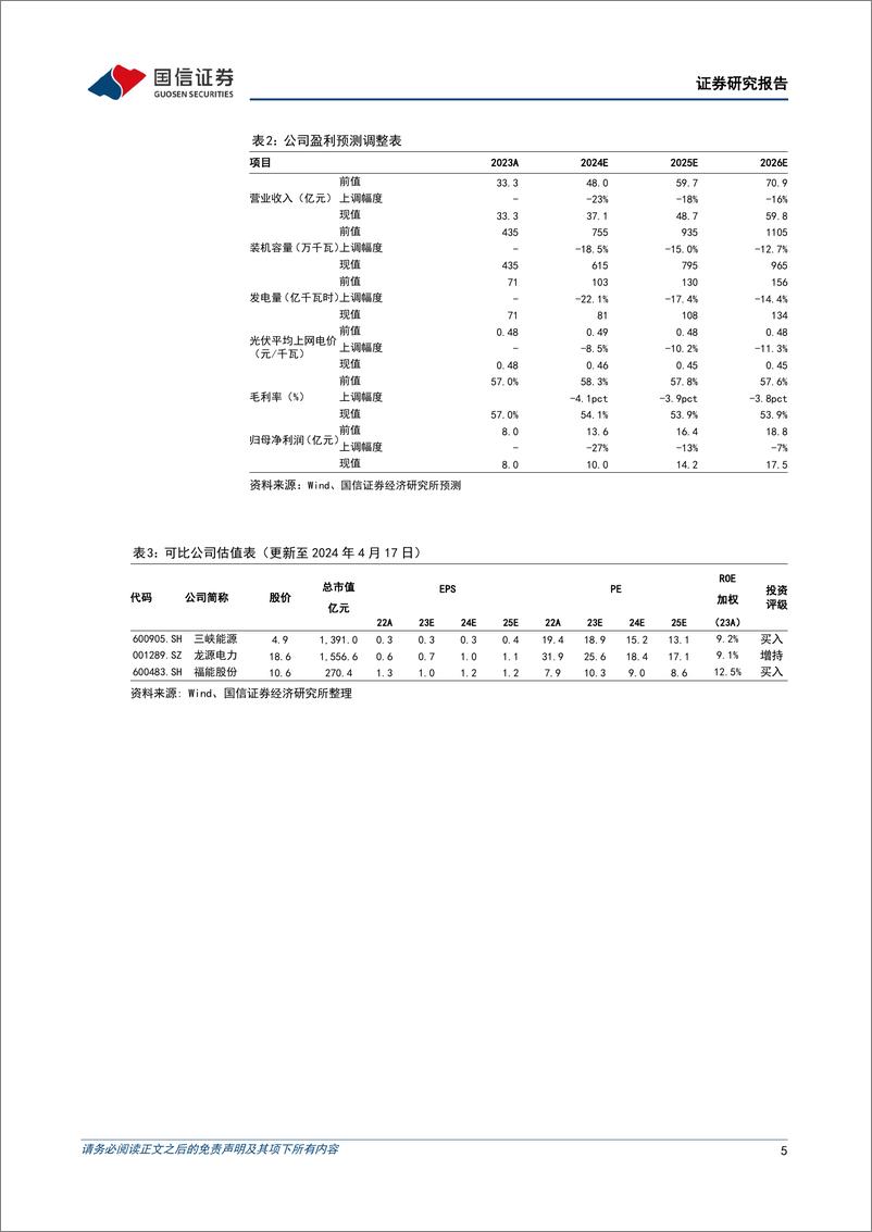 《2023年公司业绩平稳增长，新能源装机稳步增加-国信证券》 - 第5页预览图