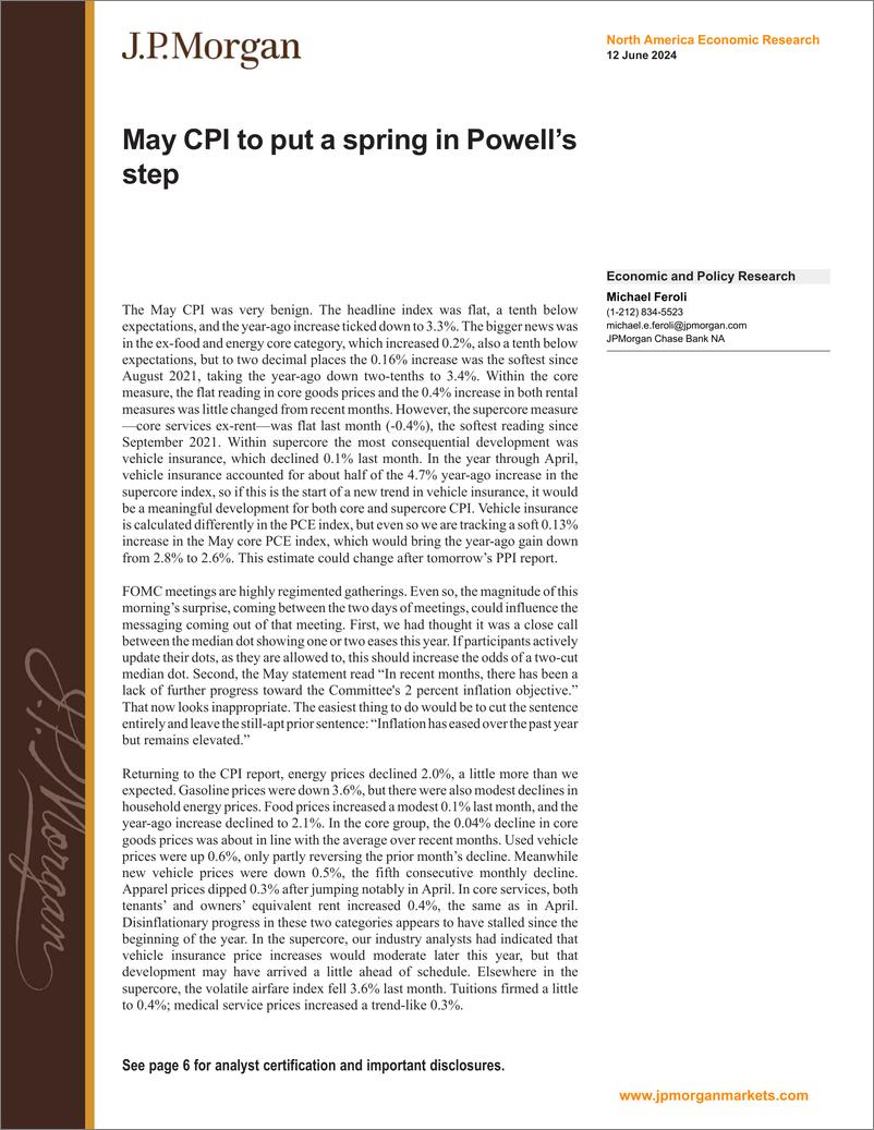 《JPMorgan Econ  FI-May CPI to put a spring in Powell’s step-108681162》 - 第1页预览图