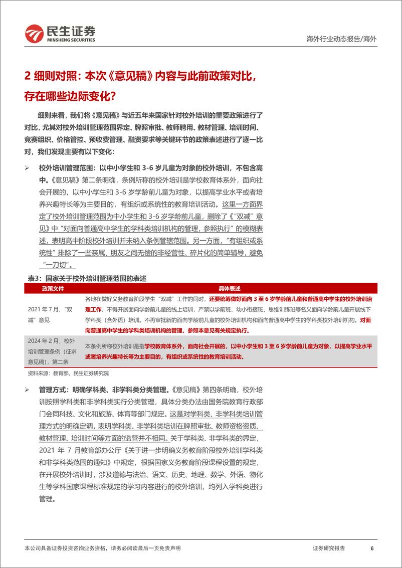 教培行业研究系列（四）：《校外培训管理条例（征求意见稿）》政策深度点评：固根本、稳预期、利长远，校外培训管理法治化更进一步-20240217-民生证券-19页 - 第6页预览图