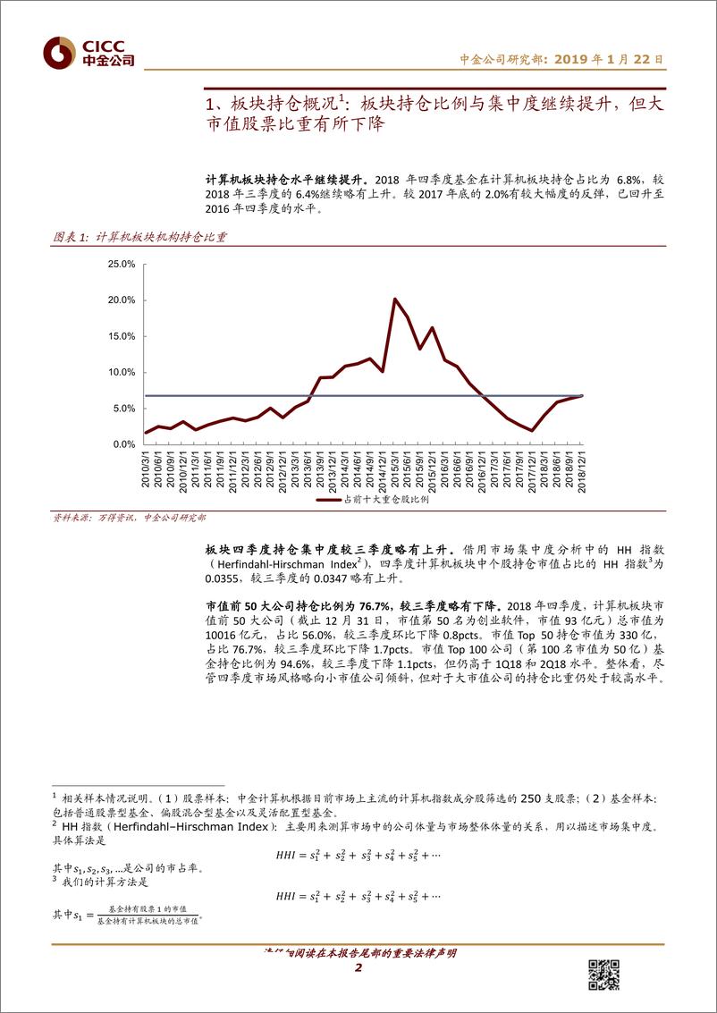 《软件及服务、技术硬件及设备行业：计算机4Q18基金持仓，中小市值公司集中度上升，热点板块轮动-20190122-中金公司-11页》 - 第3页预览图