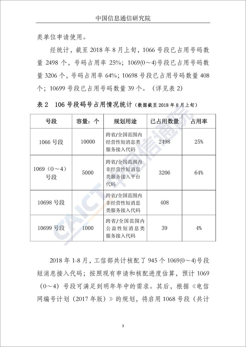 《部分电信网码号资源占用情况报告（2018.8）》 - 第4页预览图