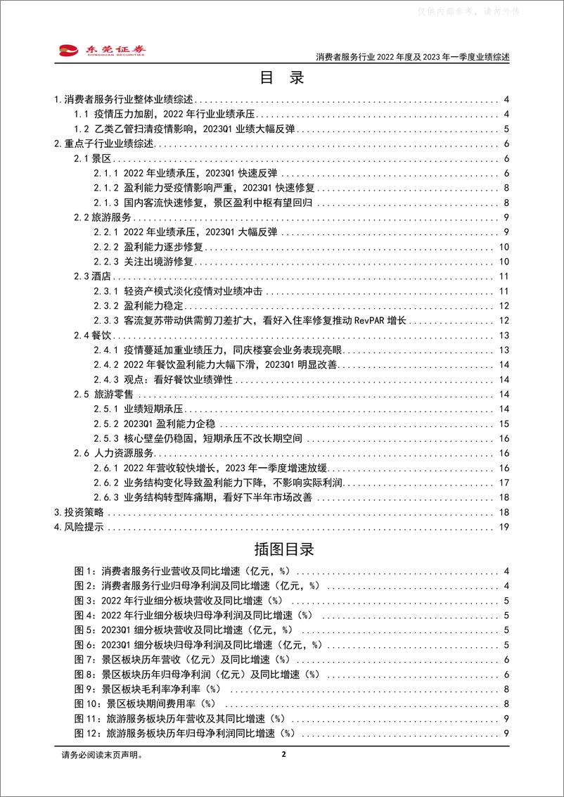 《东莞证券-消费者服务行业2022年度及2023年一季度业绩综述：业绩复苏如期而至，基本面改善驱动α行情-230512》 - 第2页预览图