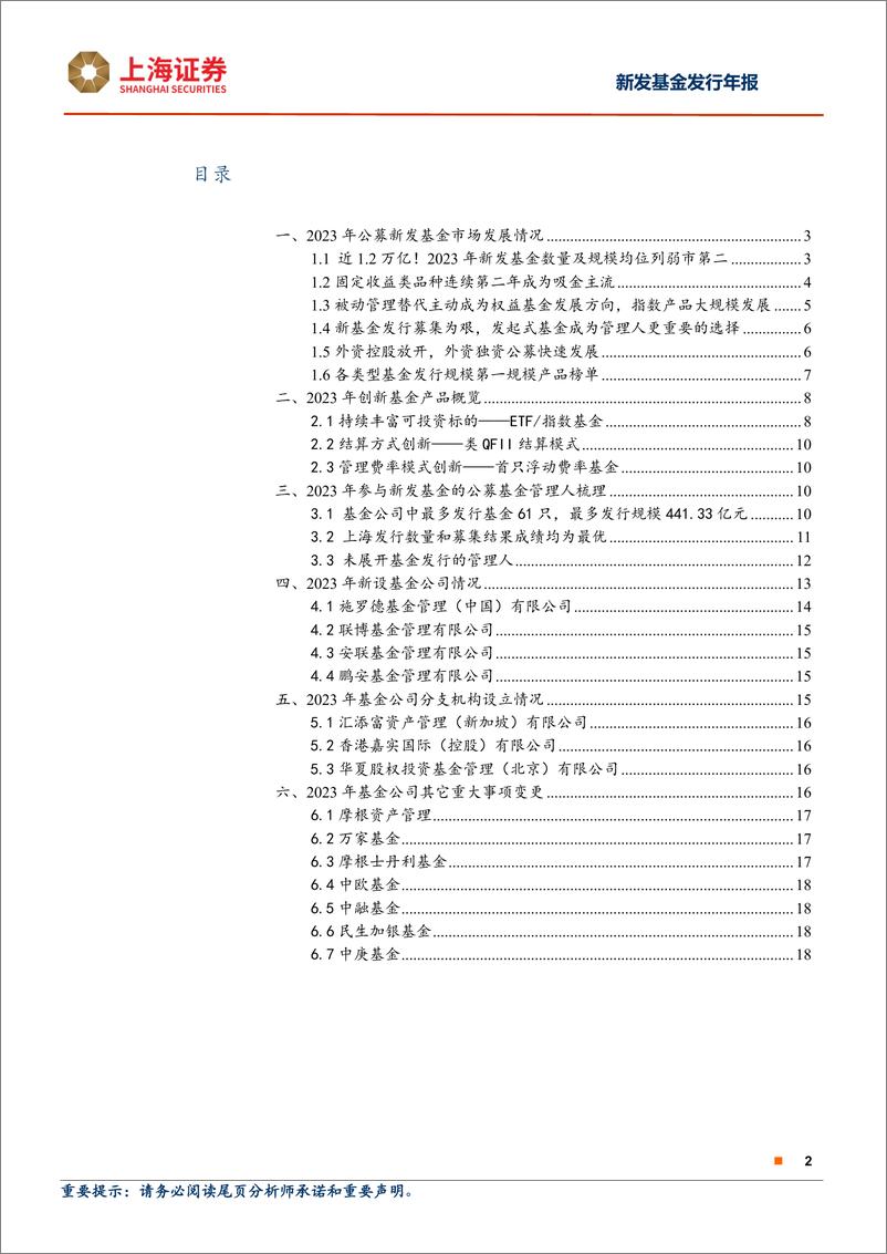 《2023年上海证券公募新发基金年报：新发公募规模位列弱市第二，被动管理替代主动成为权益基金发展方向-20240206-上海证券-19页》 - 第2页预览图