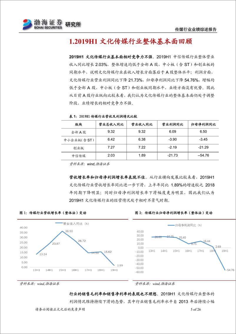 《传媒行业半年报综述：基本面仍处于整合期，关注业绩优质的龙头个股-20190905-渤海证券-26页》 - 第6页预览图