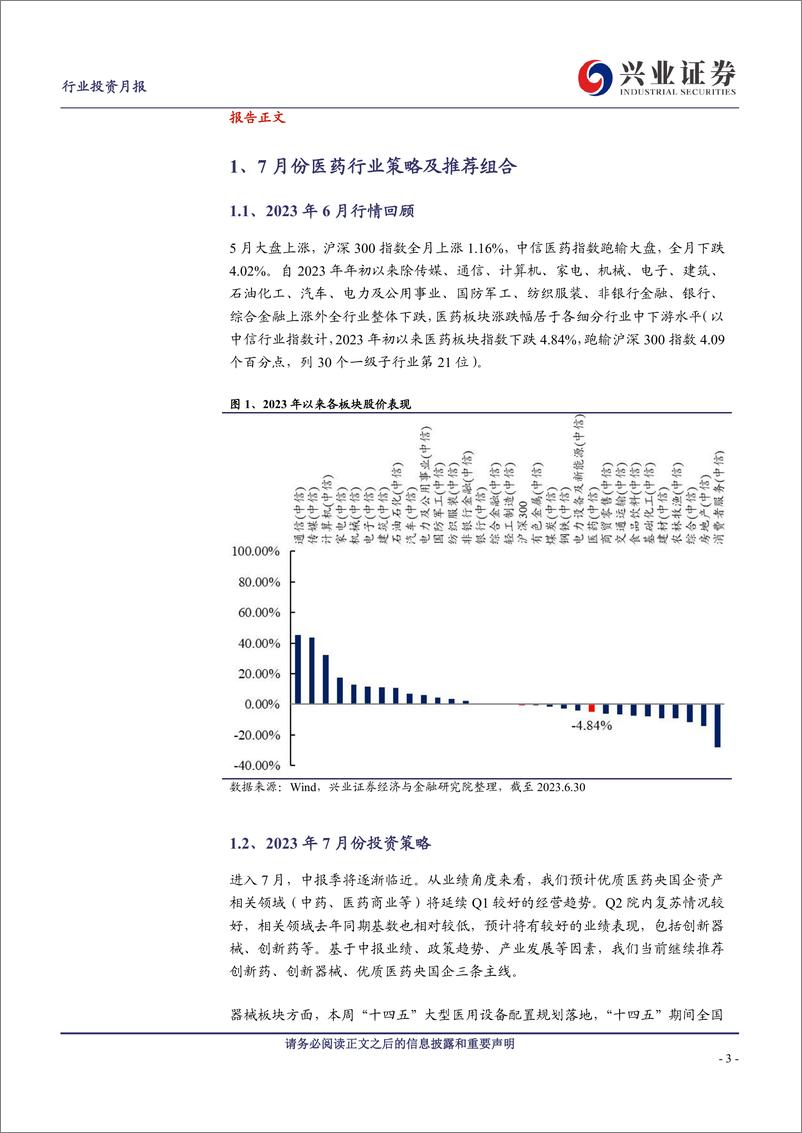 《医药行业2023年7月投资月报：中报渐近，继续推荐创新药、创新器械、优质医药央国企-20230702-兴业证券-22页》 - 第4页预览图