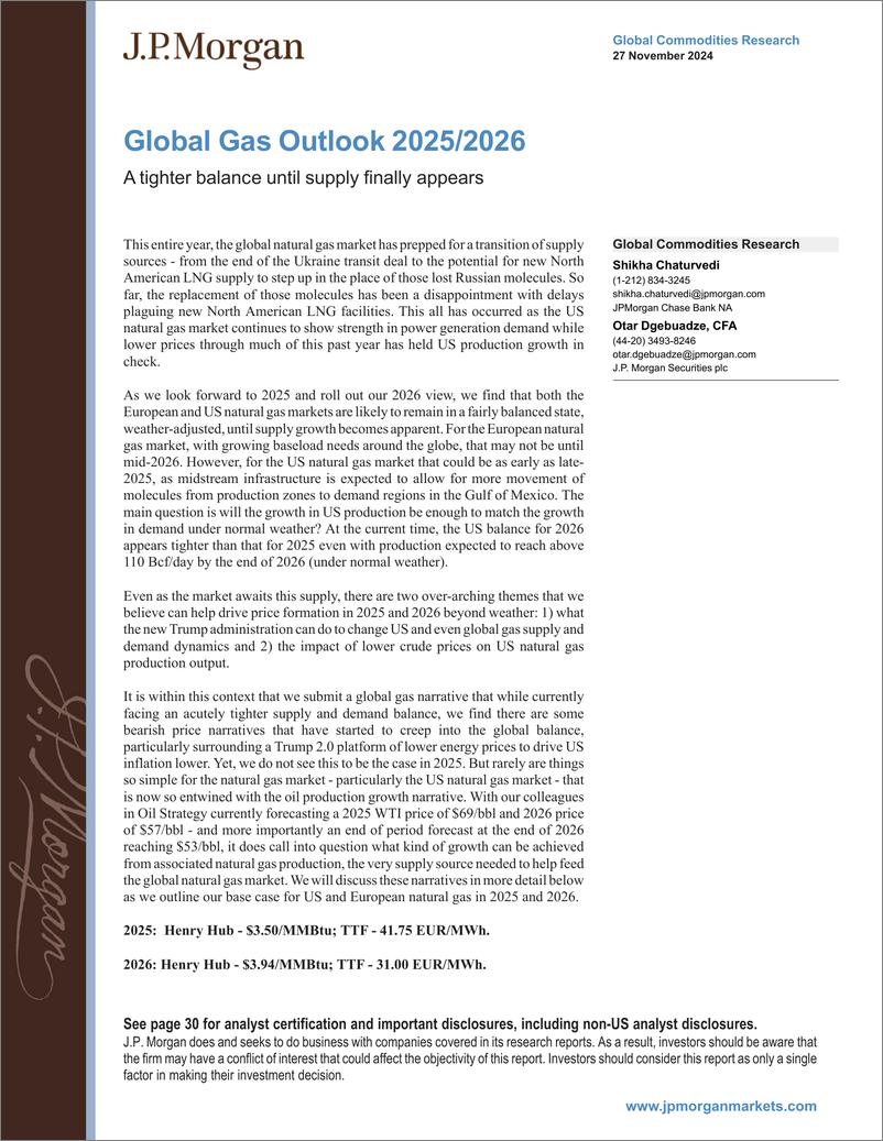 《JPMorgan-Global Gas Outlook 20252026 A tighter balance until supply ...-111861078》 - 第1页预览图