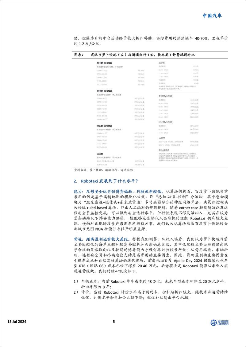 《中国汽车行业：百度萝卜快跑体验报告，Robotaxi发展现状与展望-240715-海通国际-15页》 - 第5页预览图