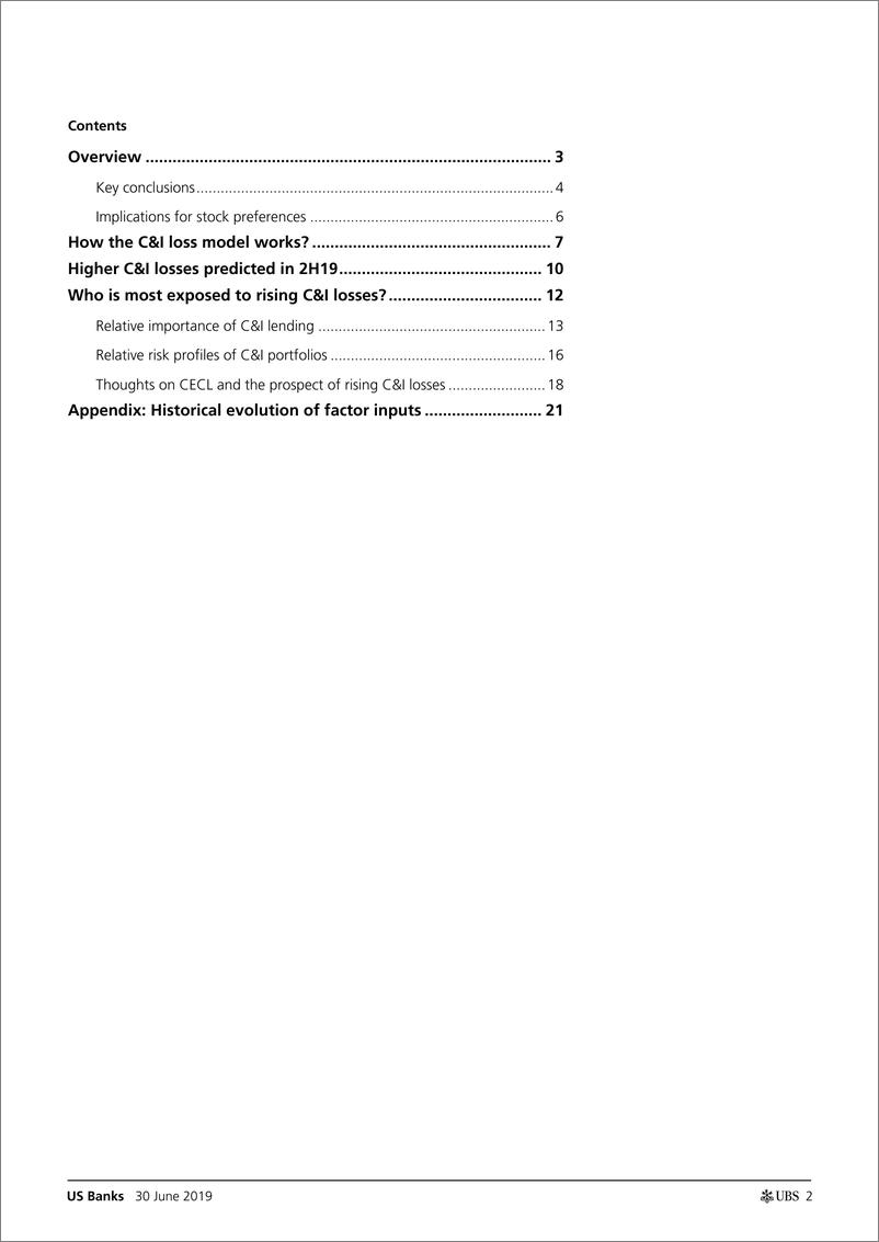 《瑞银-美股-金融服务业-美国银行业：自营模型显示C&I亏损增加，构成盈利风险-2019.6.30-30页》 - 第3页预览图